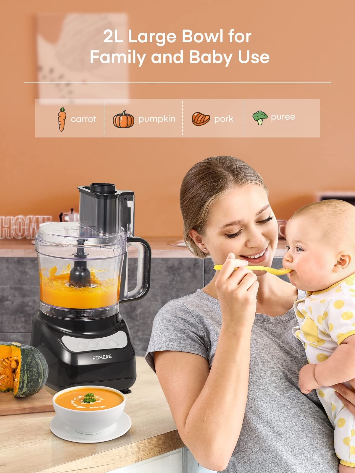 Food Processor, 12 Cup, 2-in-1 Feed Chute Food Chopper & Meat Grinder, 500 Wa…