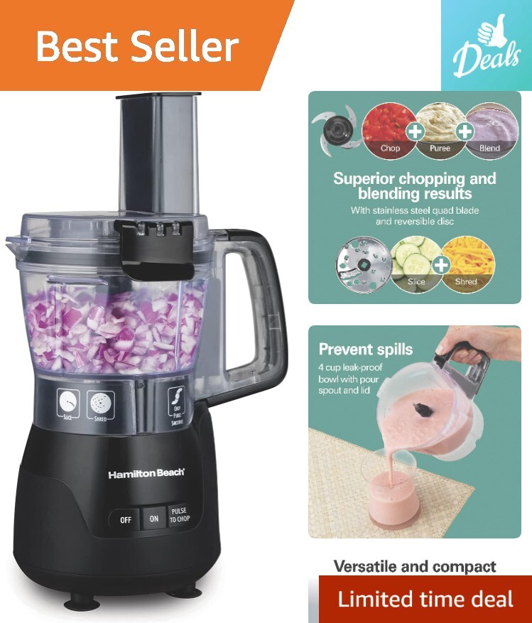 Versatile & Compact 4-Cup Food Processor – Slicing, Shredding, Puree – 250 Watts