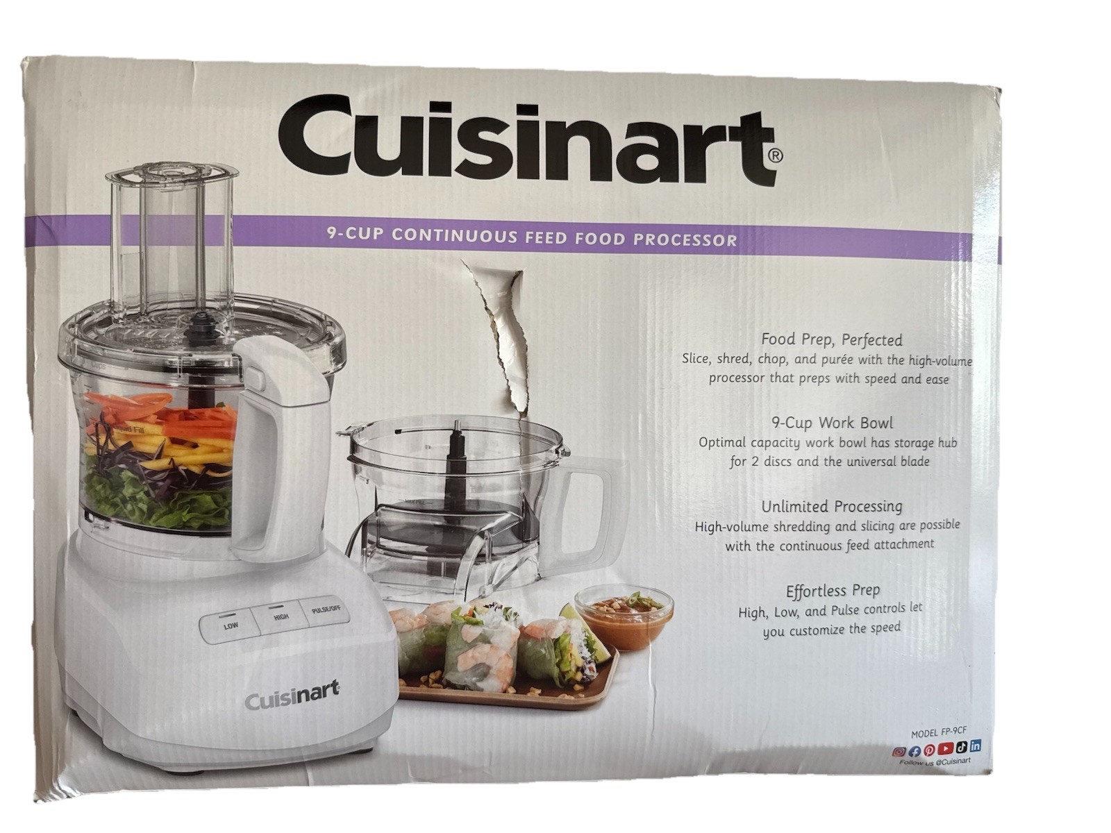 Cuisinart FP-9CF 9-Cup Continuous Feed Core Food Processor – White NIB
