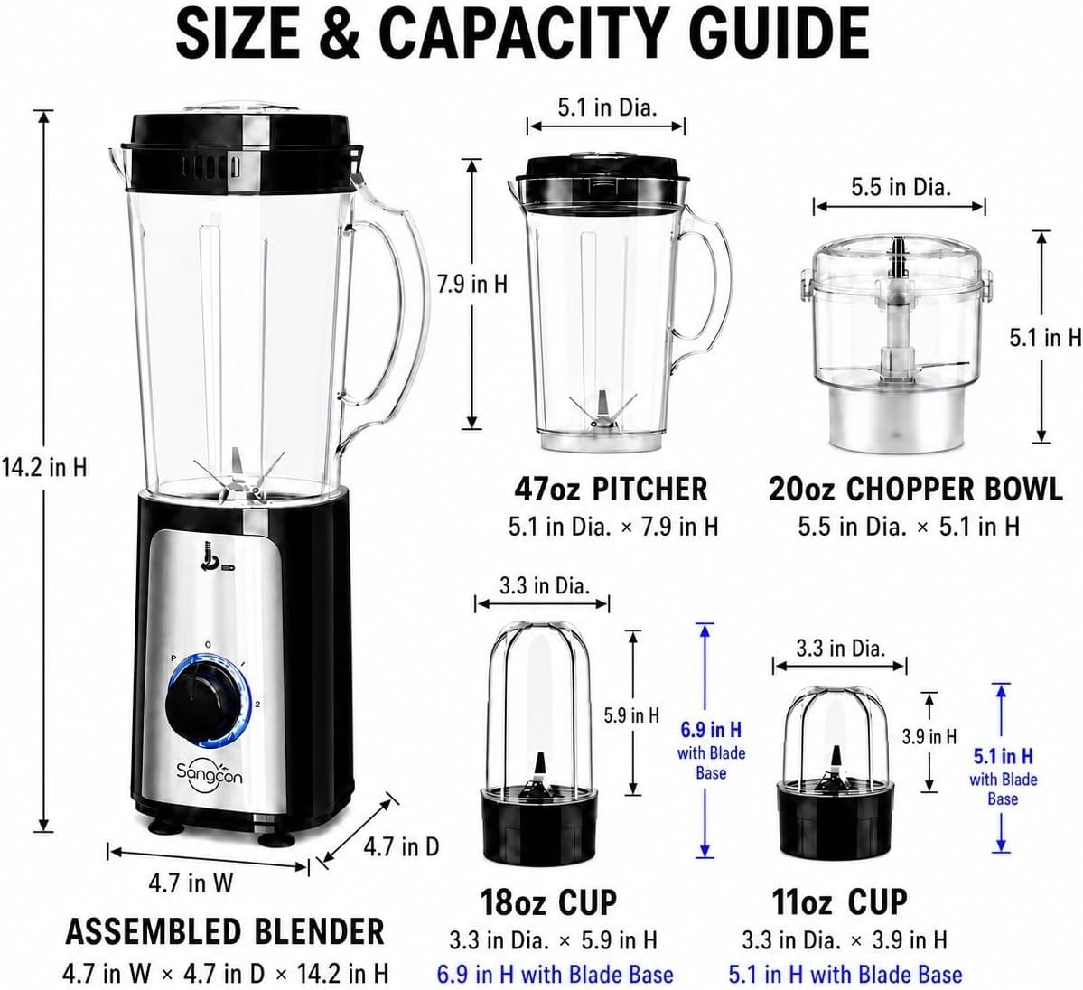 Blenders for Kitchen, 5-in-1 Food Processor Combo for Smoothies Set | BPA-Fre…