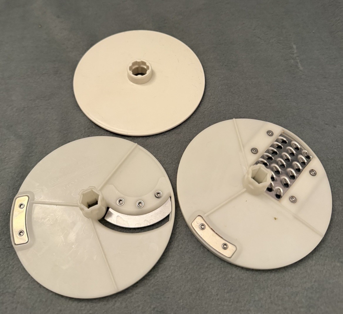 3 Cuisinart Little Pro Replacement Shredder, Slicer, & Slinger Disc blades WHITE