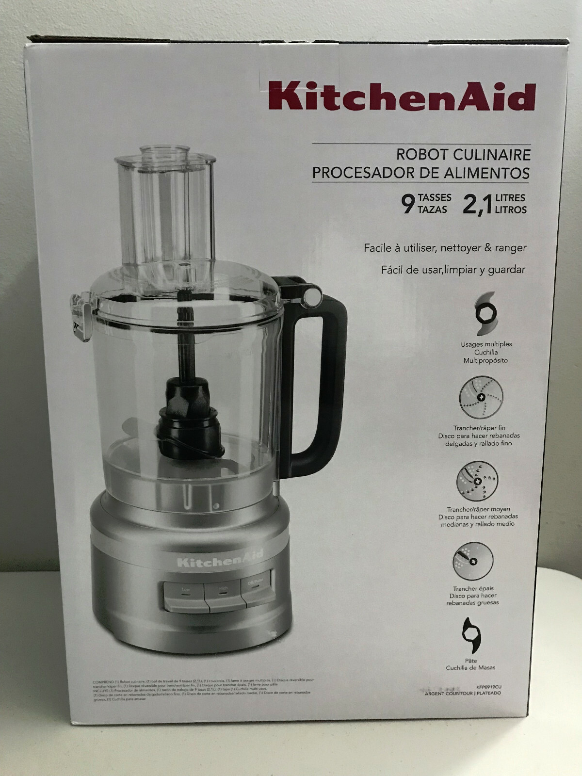 KitchenAid KFP0919 9 Cup Food Processor Plus Silver Chop Puree Knead Shred Slice