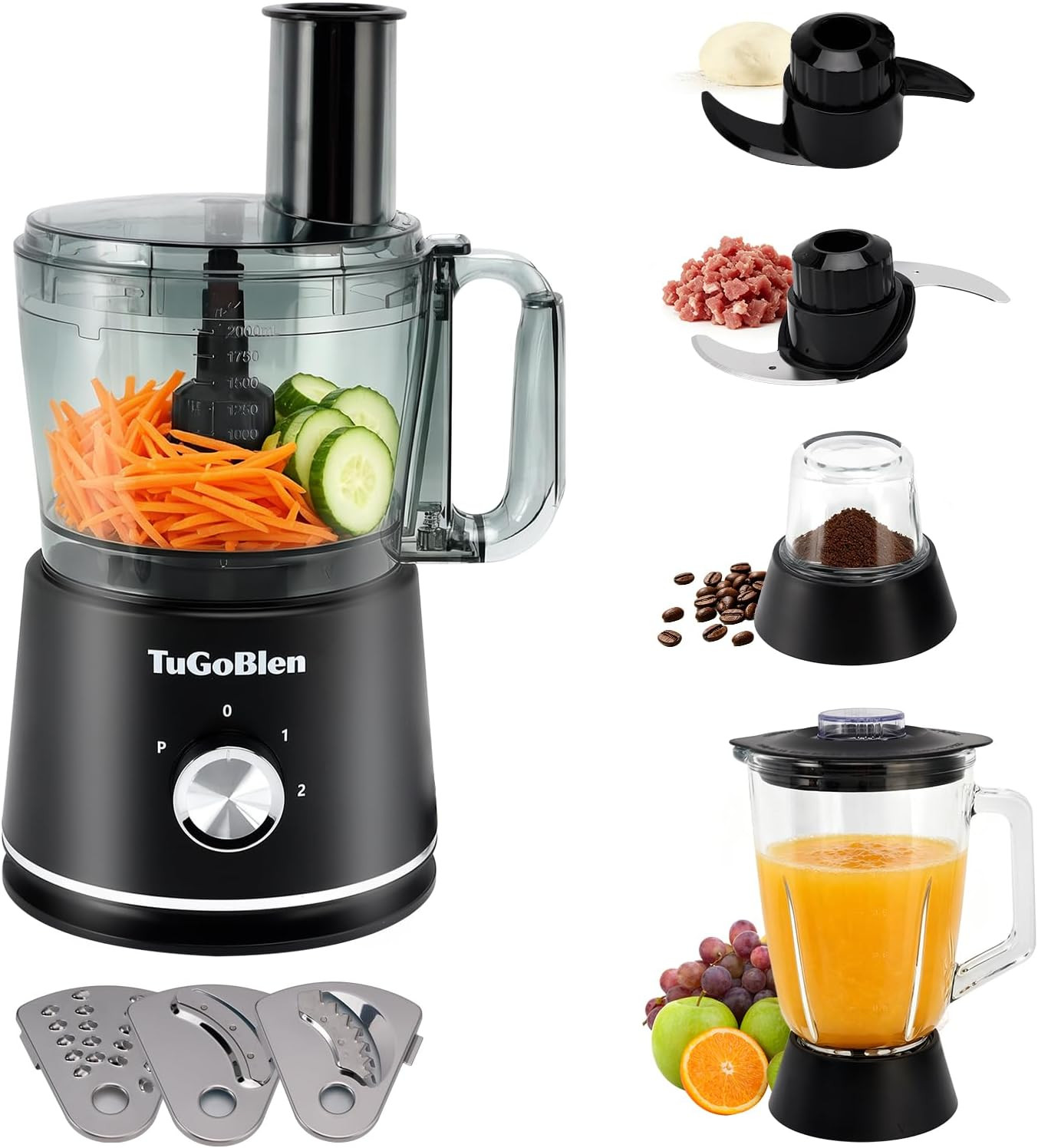 7-In-1 Multifunctional Food Processor with 68Oz Processing Bowl,51Oz Glass Blend