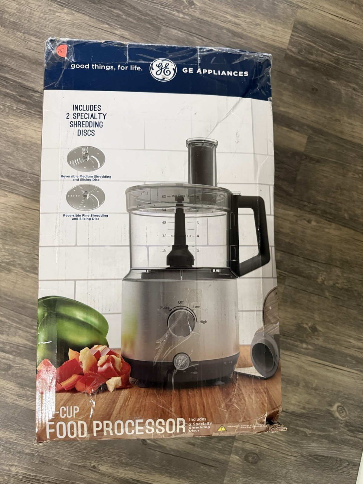 GE Appliances 12-Cup Food Processor 550W 2-Speed Pulse w/ 2 Reversible Discs