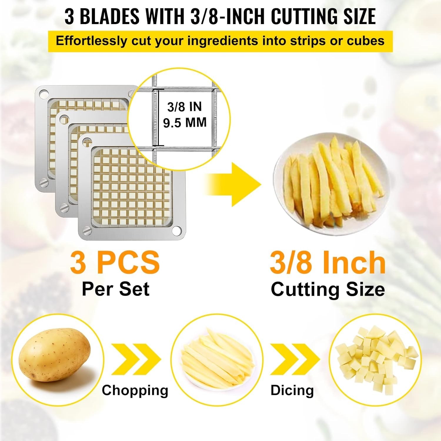 Replacement Chopper Blade, 3/8 inch, 3 PCS French Fry Blade Assembly with 6 Extr