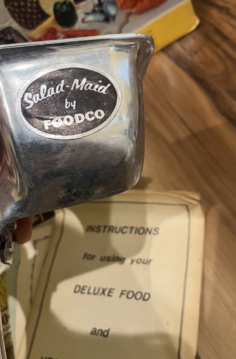Salad-Maid By Foodco Vintage Metal Food Salad Grinder With 3 Blades In Box