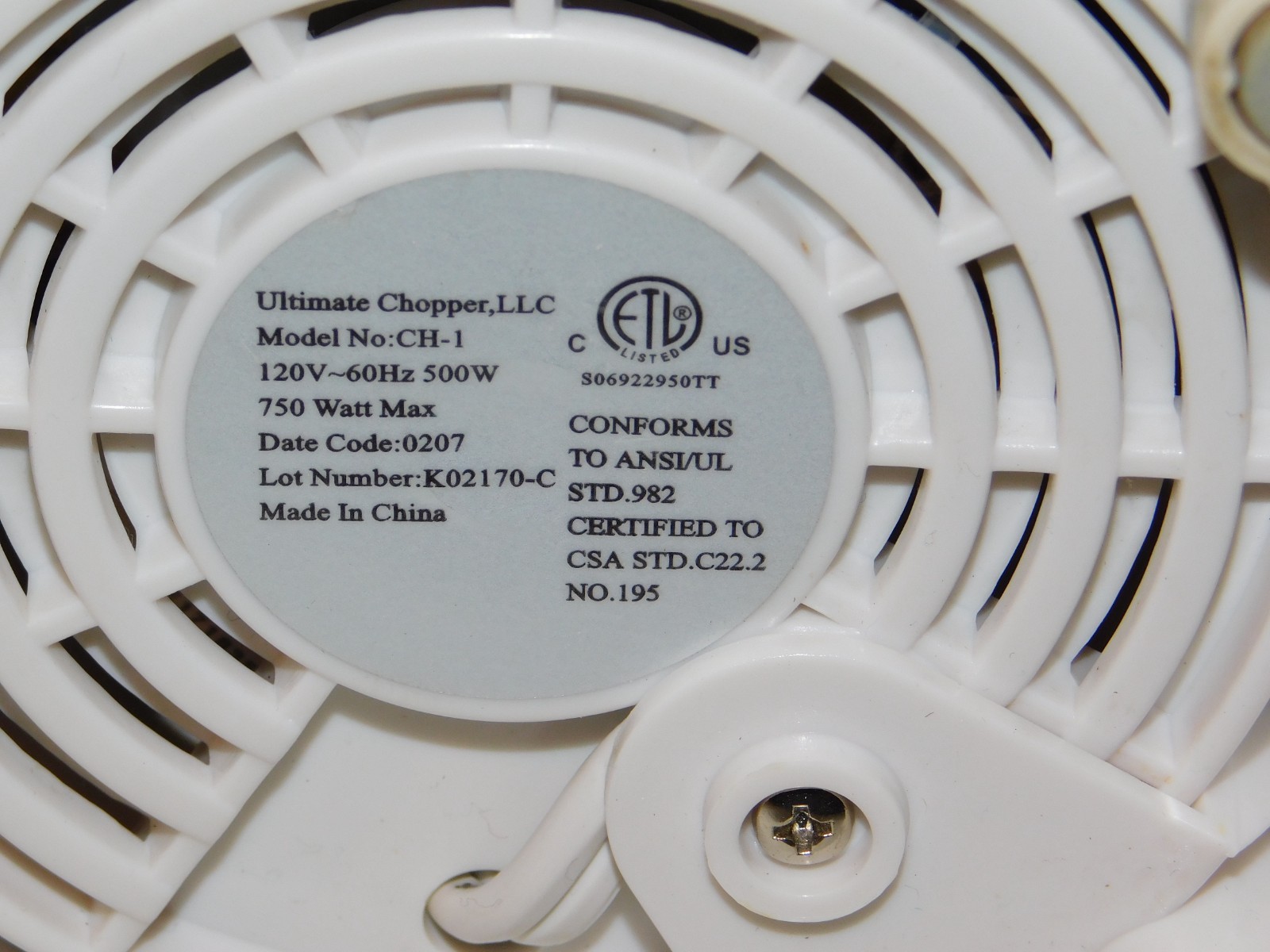 Ultimate Chopper CH-1 Food Processor Motor Base Replacement Part – Tested