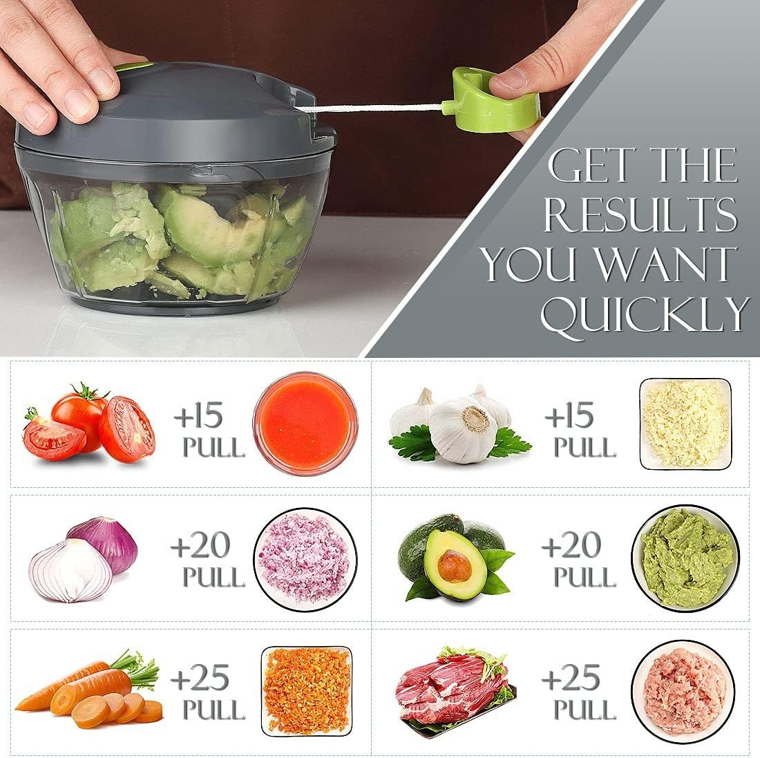 Manual Food Processor Vegetable Chopper, Portable Hand Pull String Garlic Min…