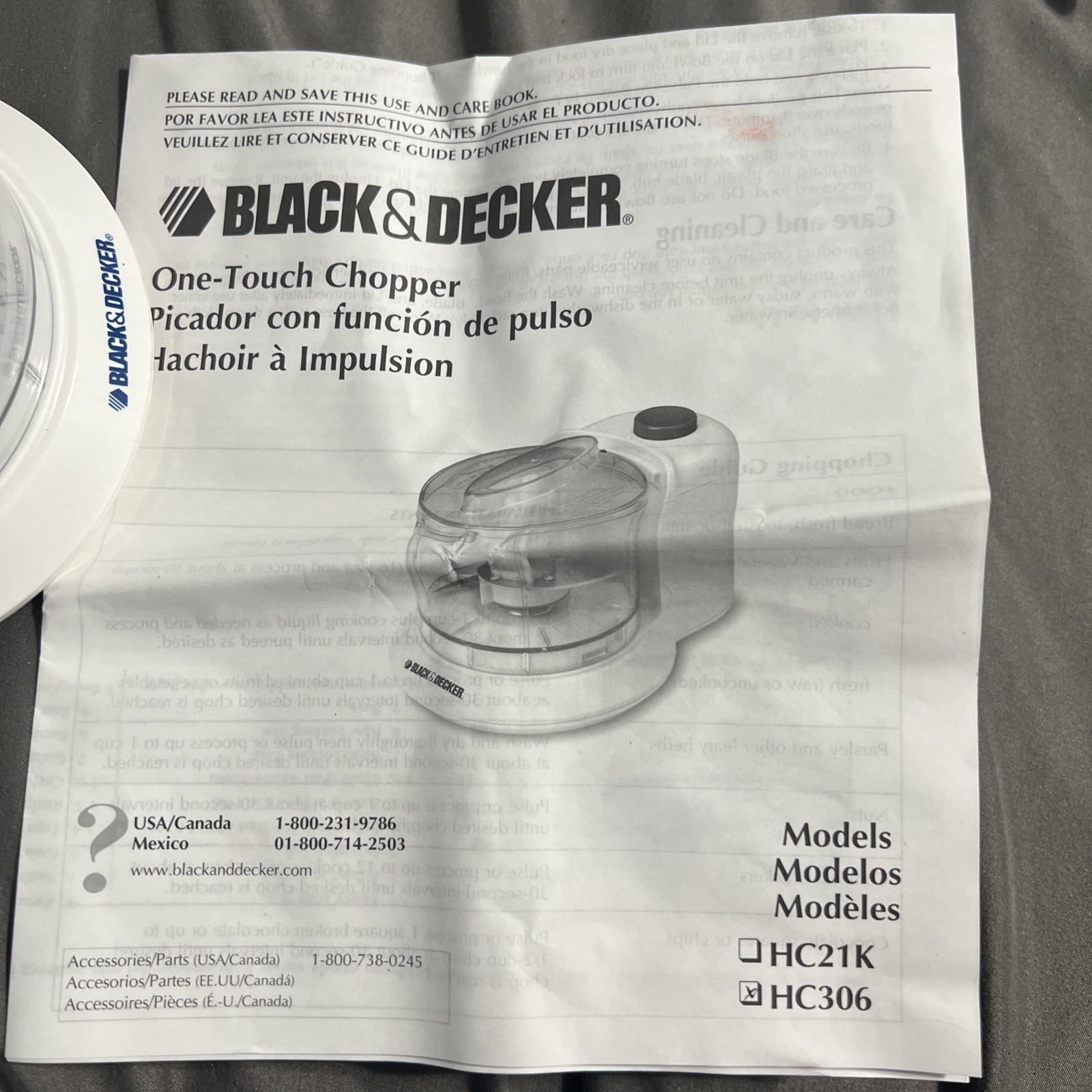 Black & Decker Home 1.5-Cup One Touch Electric Chopper White Model HC306