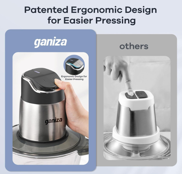 Ganiza Food Processor 2-Speed Meat Chopper w/ 8-Cup Steel & Glass Bowls