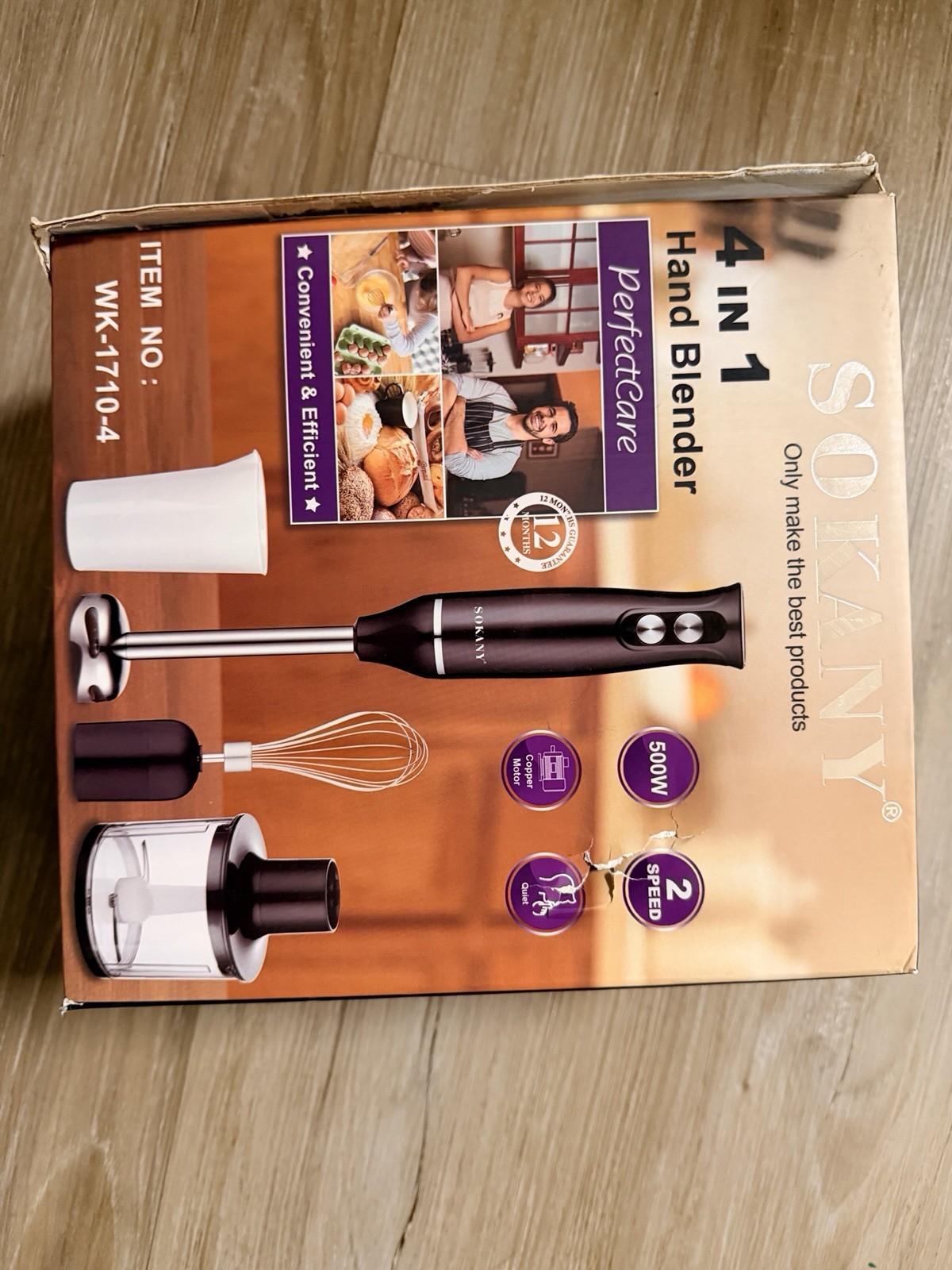 SOKANY 4-IN-1 Dishwasher Safe Hand Blender 110V, 50/60HZ, 500W, (Model WK 17104)