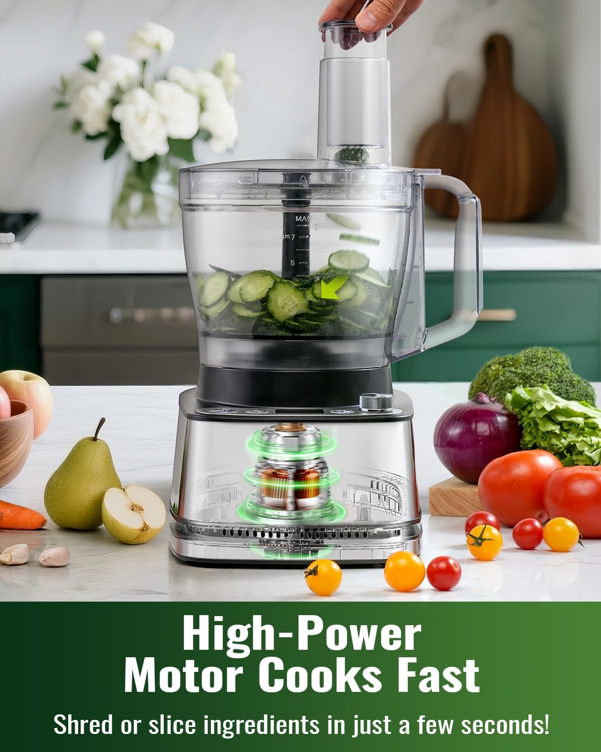 Food Processor, 4 Programs & Pulse,1000W Max Power,12 Cups Total Volume for S…