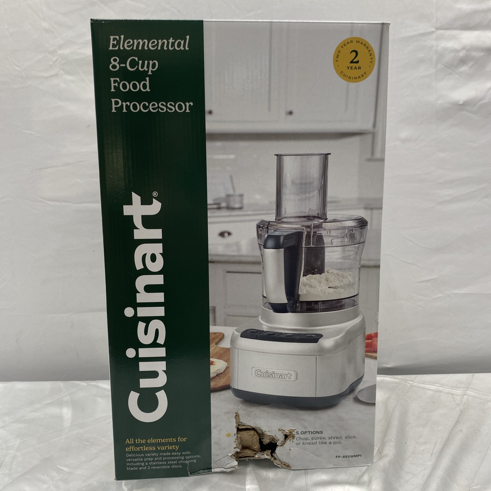 Cuisinart Elemental 8 Cup Food Processor FP 8SV Silver 350W Chop Slice Shred