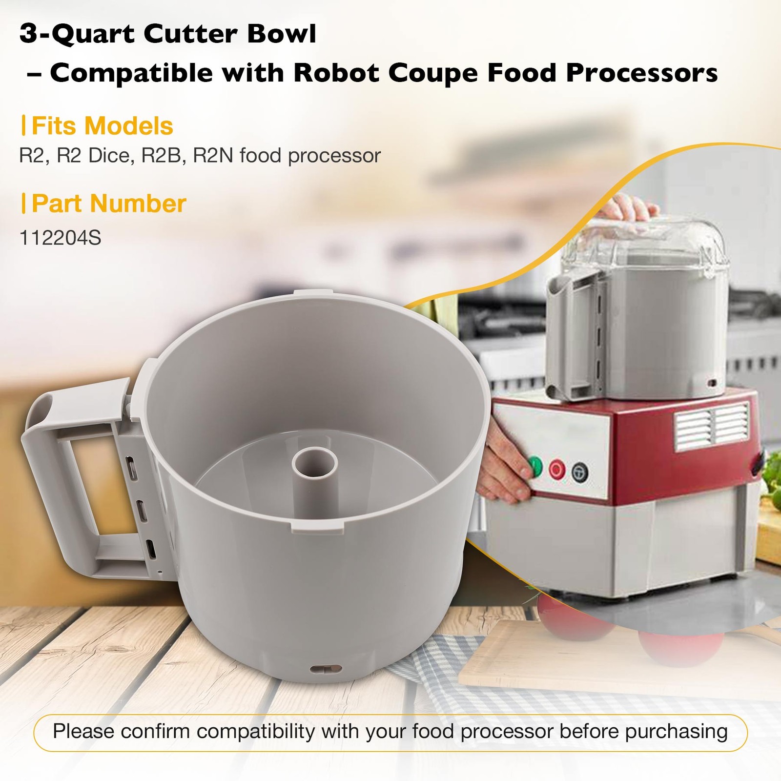 3-Quart Cutter Bowl Fit Robot Coupe R2 R2B R2N R2 Dice Food Processors 112204S