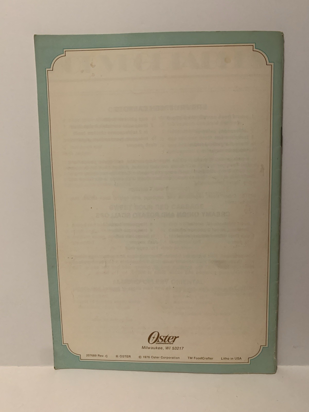 1976 Oster FoodCrafter Recipes Instructions Booklet slicer shredder salad maker