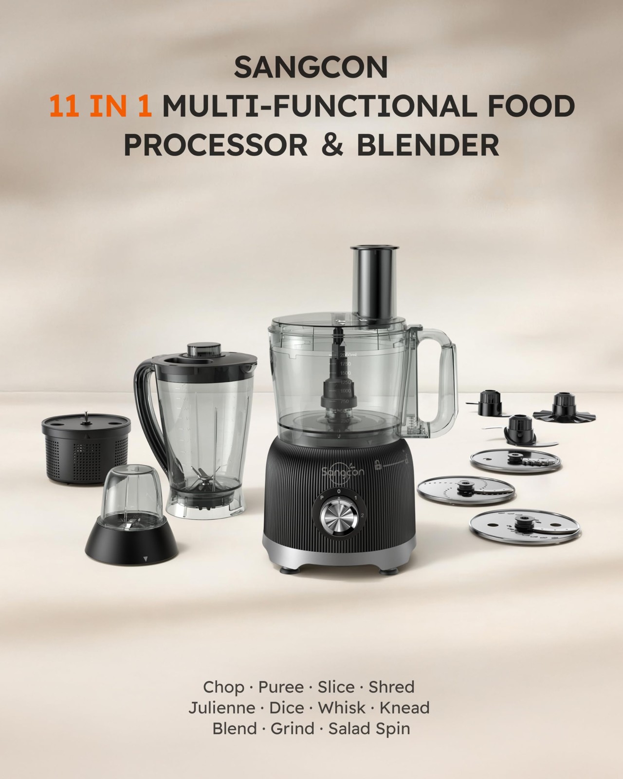 Smoothie Blender and Food Processor Combo for Kitchen, 600W Vegetable Chopper…
