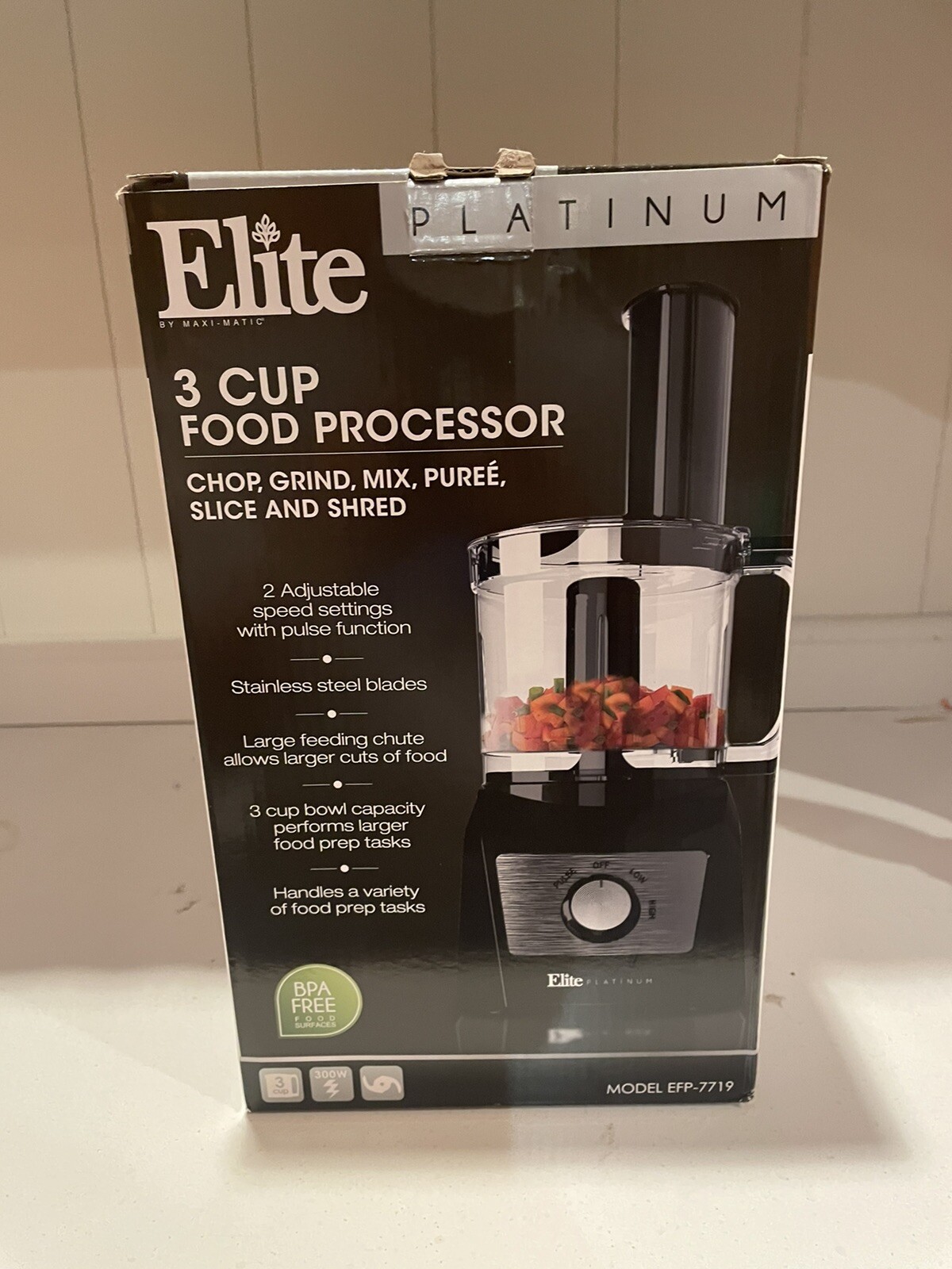 Elite By Maxi-Matic PLATINUM Series 3 Cup Food Processor New In Box