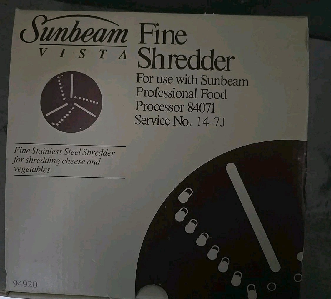 New in Box Sunbeam Vista Fine Shredder Blade 94920 Food Processor Vintage 1983