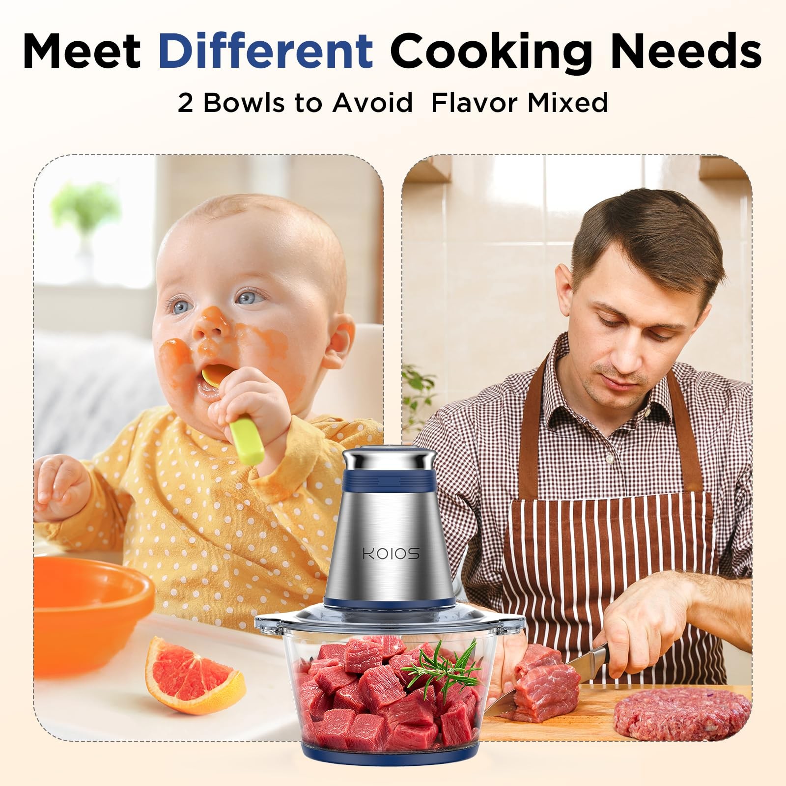 Food Processor, 500W Electric Food Chopper with 2 Bowls (8 Cup+8 Cup) & 2 Bi-…