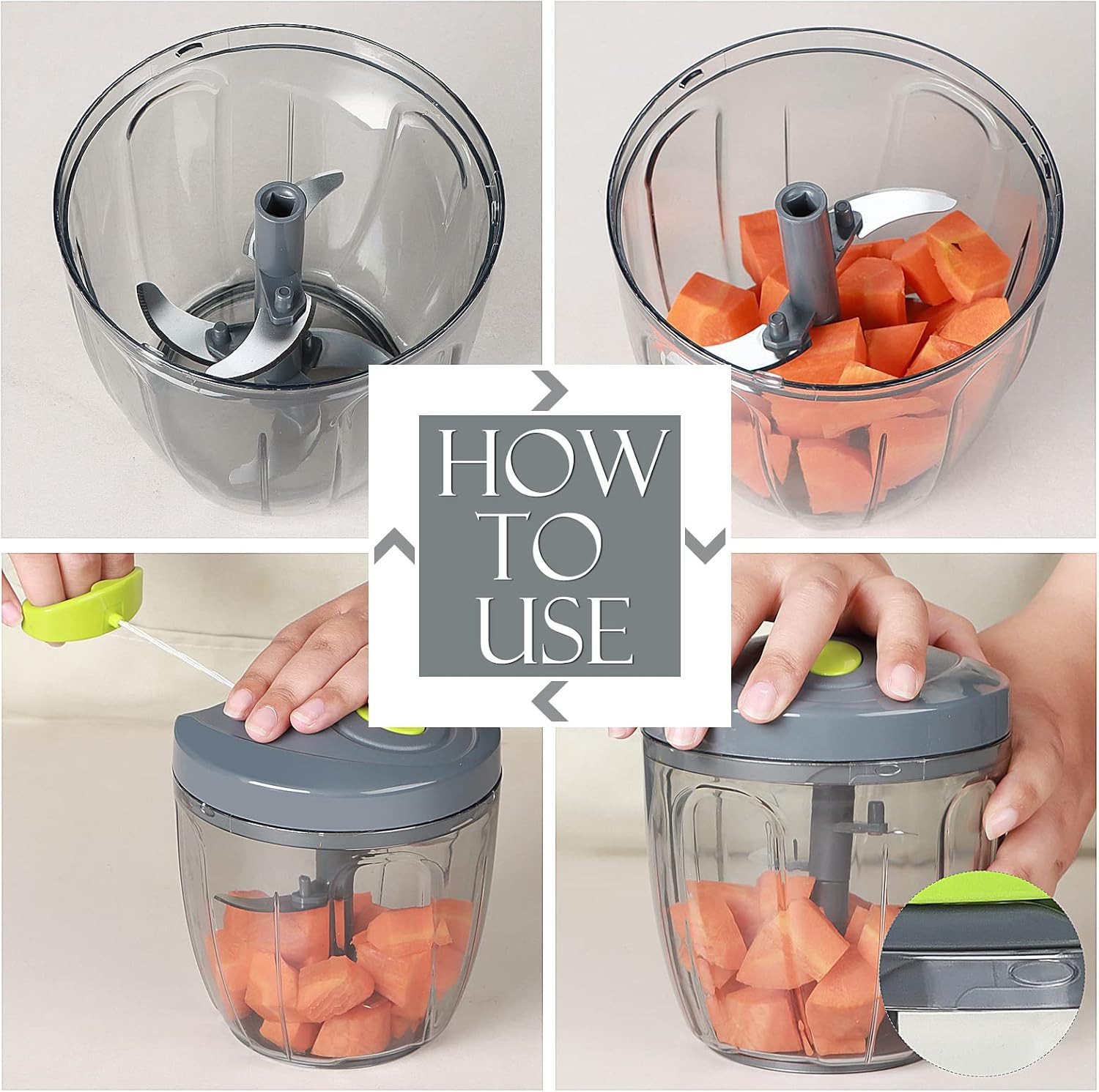 Manual Food Processor Vegetable Chopper, Portable Hand Pull String Garlic Mincer