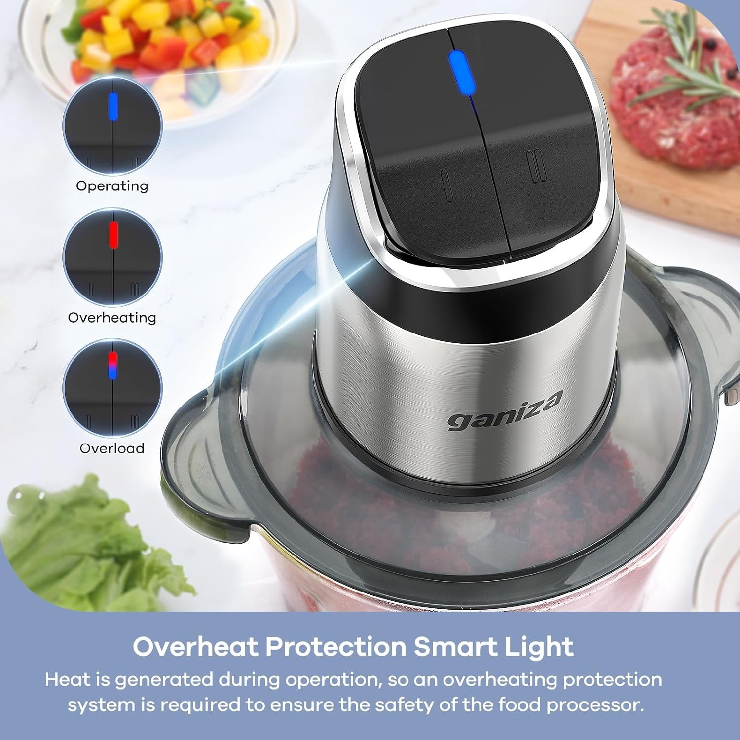 Food Processor, 2-Speed Food Chopper Meat Grinder with 8 Cup Stainless Steel …