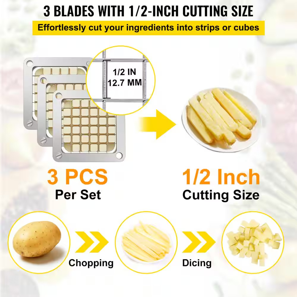 Replacement Chopper Blade 1/2 In. 3 PCS French Fry Blade Assembly Stainless Stee