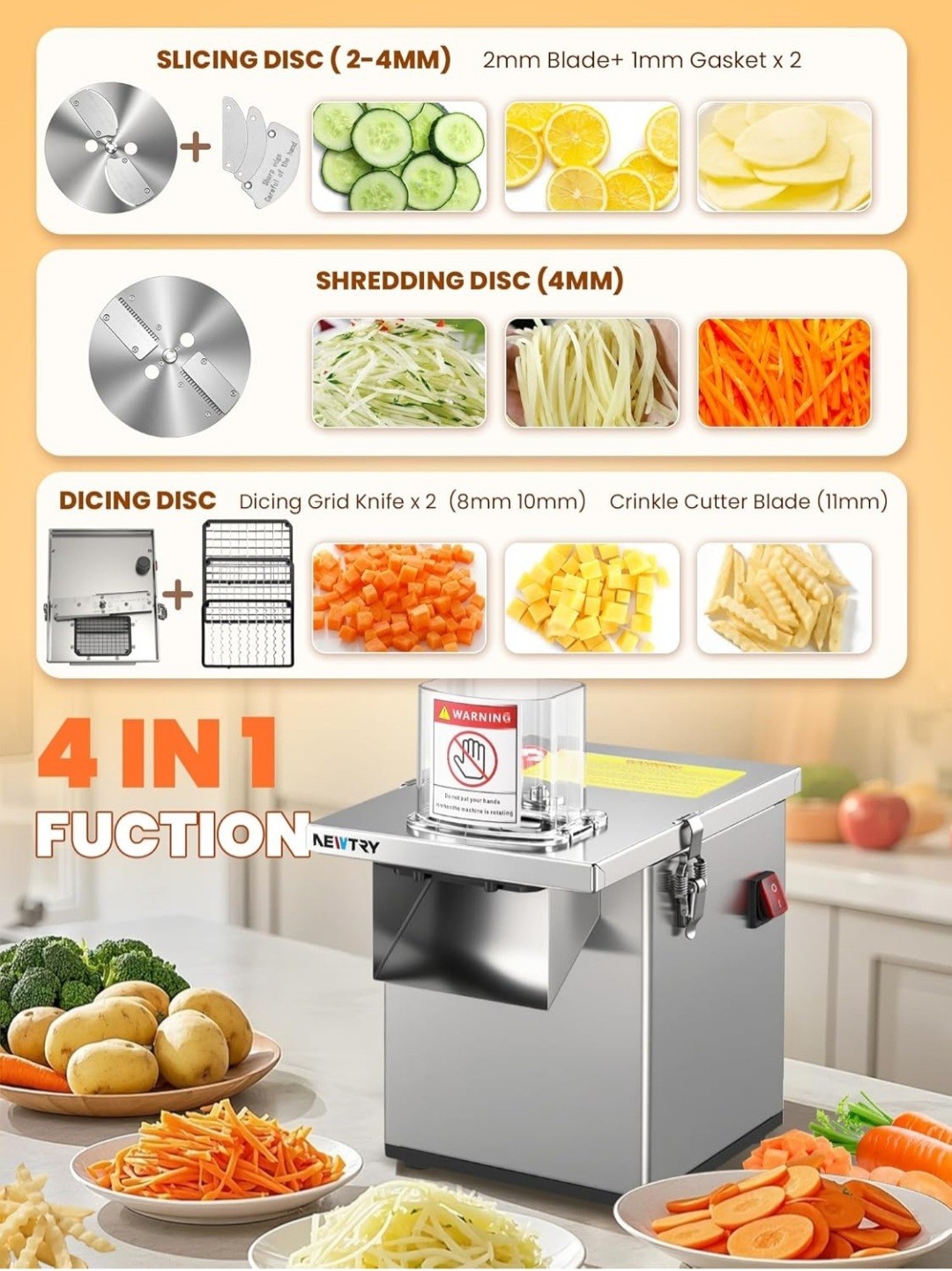 4-in-1 Electric Vegetable Processor – Slicer, Dicer, Shredder, Cutter 200W NEW