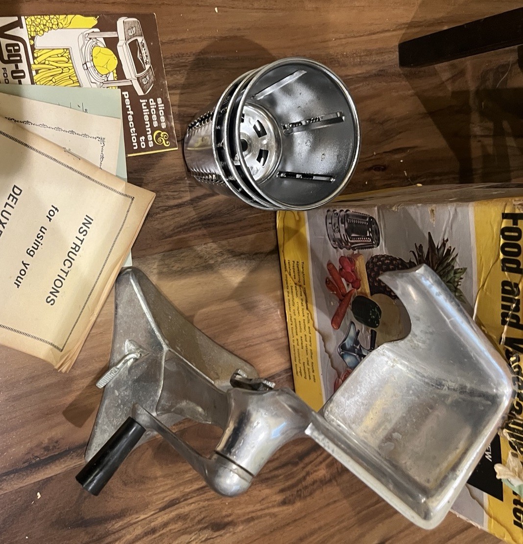 Salad-Maid By Foodco Vintage Metal Food Salad Grinder With 3 Blades In Box