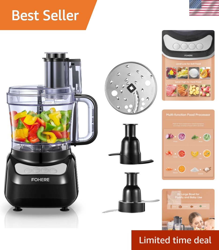 Efficient 12-Cup Electric Food Processor with 2 Speeds & Dishwasher Safe Design