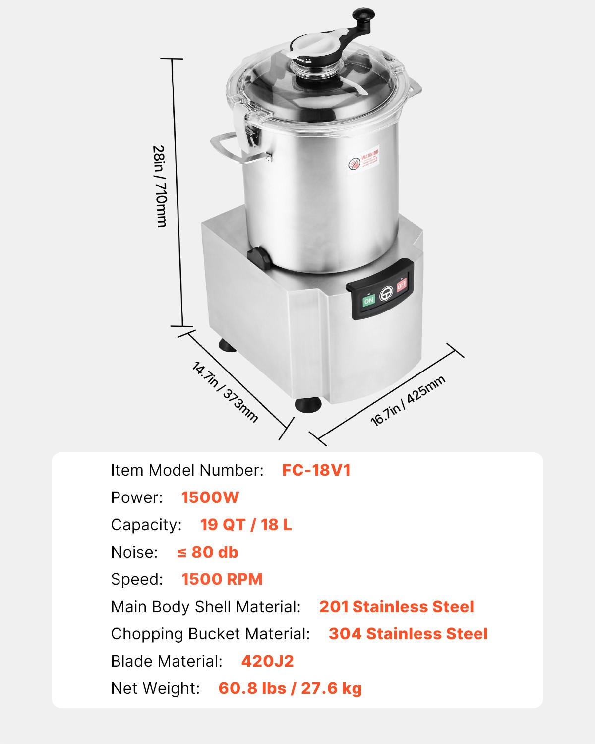Uimoso 19 Quart Stainless Steel Food Processor and Vegetable Chopper