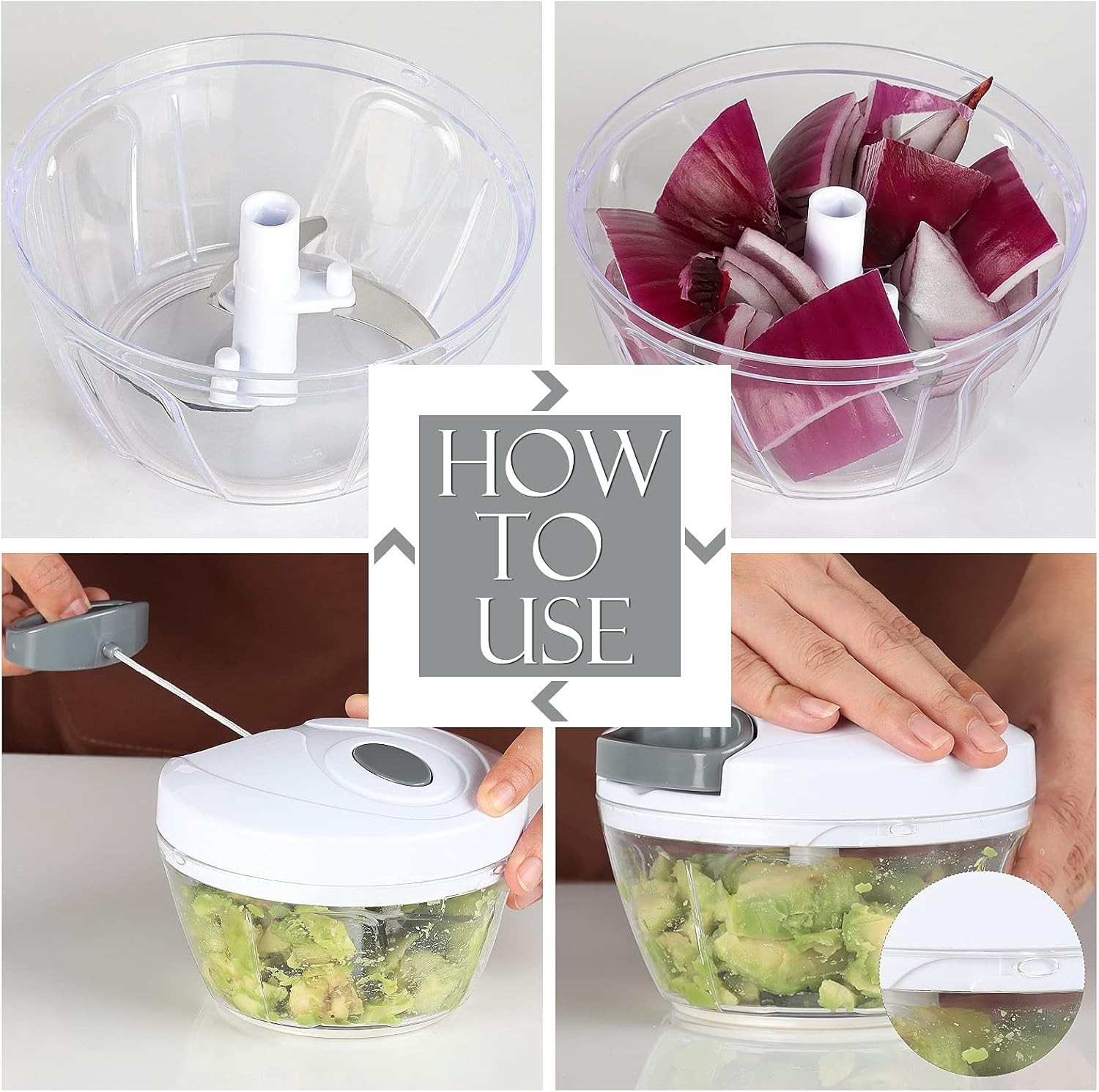 500ml Portable Manual Food Processor – Effortless Veggie & Garlic Chopper, White