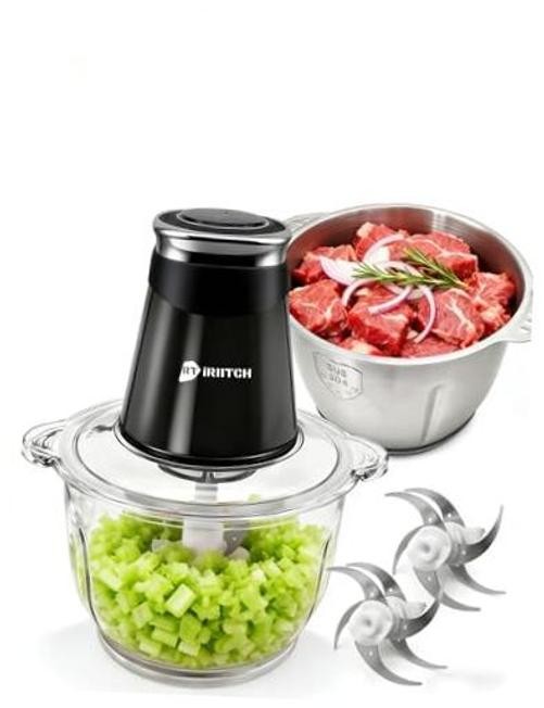 Food Processor, 500W Electric Food Chopper with 2 Bowls (10 Cup+5 Cup) & 2 Bi