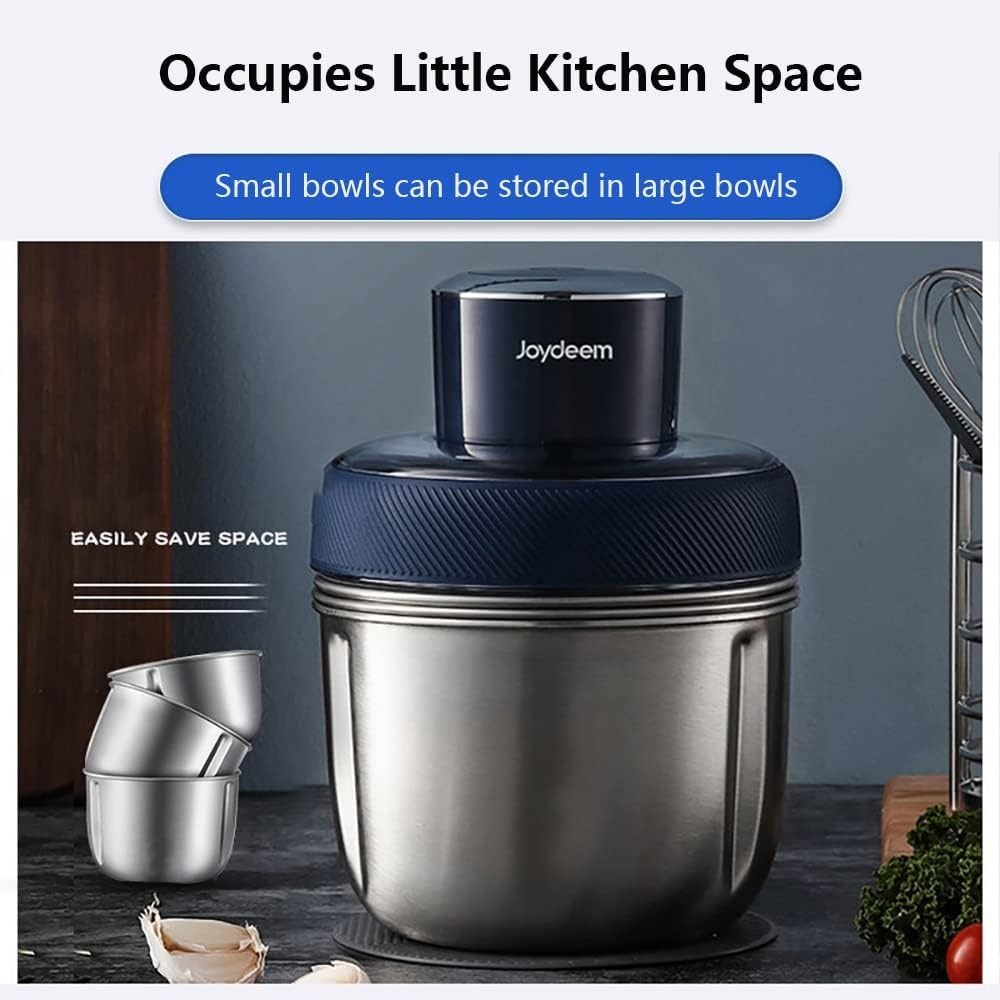 Joydeem JD-376B Electric Food Processor Blue 300W with 3 Stainless Steel Bowls