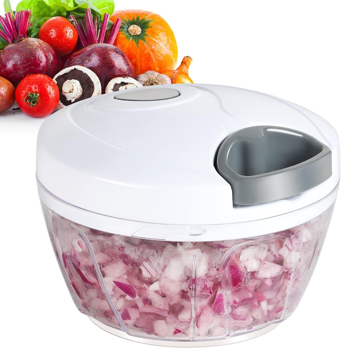 500ml Portable Manual Food Processor – Effortless Veggie & Garlic Chopper, White