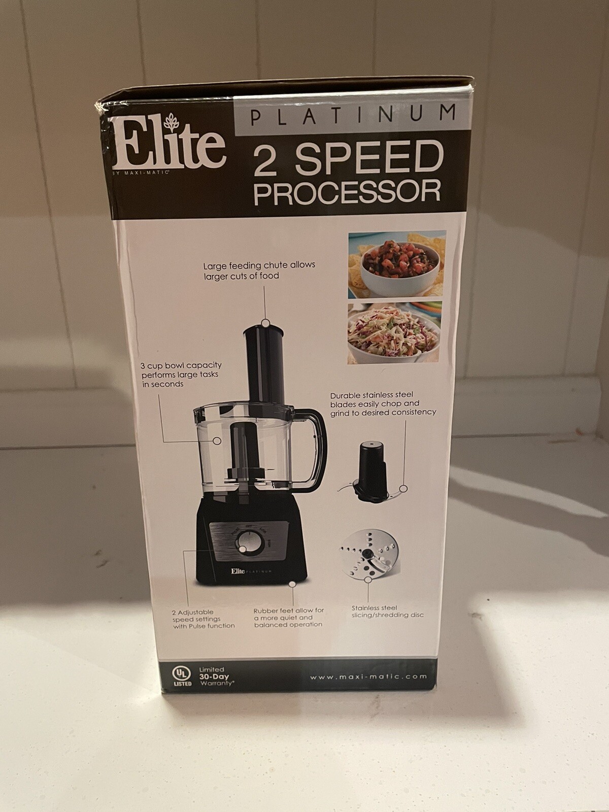 Elite By Maxi-Matic PLATINUM Series 3 Cup Food Processor New In Box
