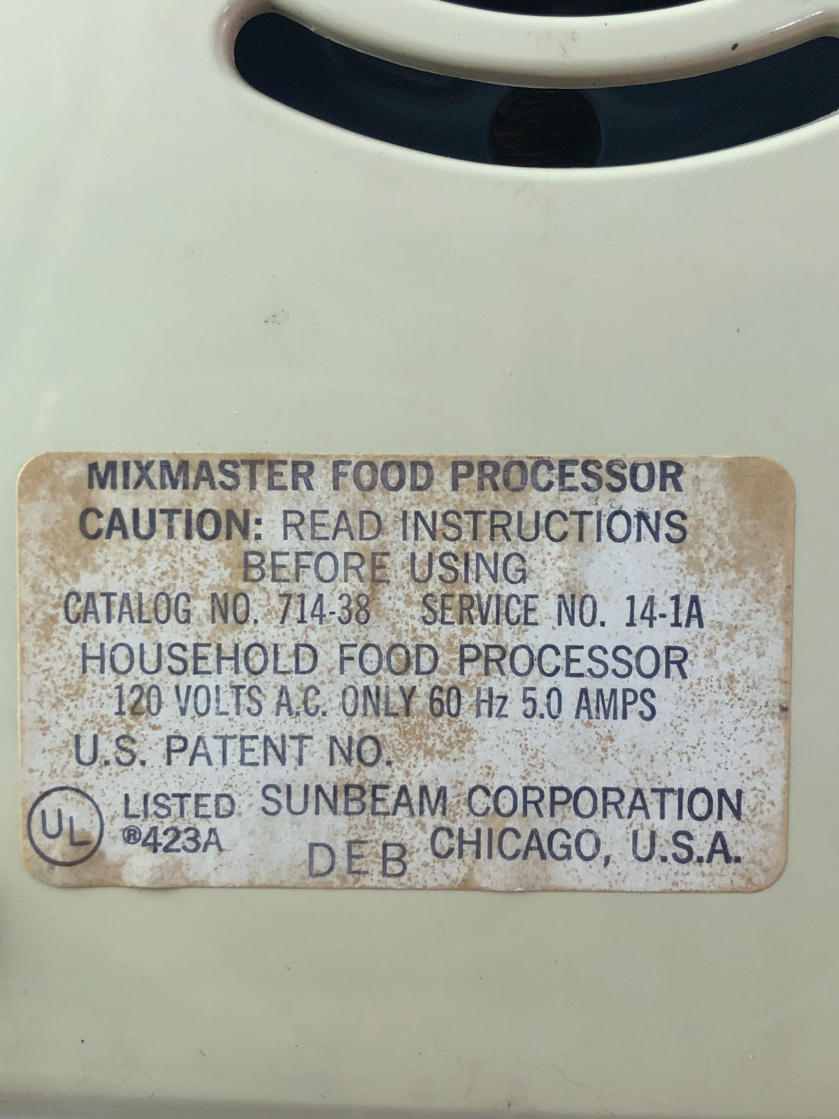 Sunbeam Vista Mixmaster Food Processor 714-38 BASE MOTOR Replacement Works