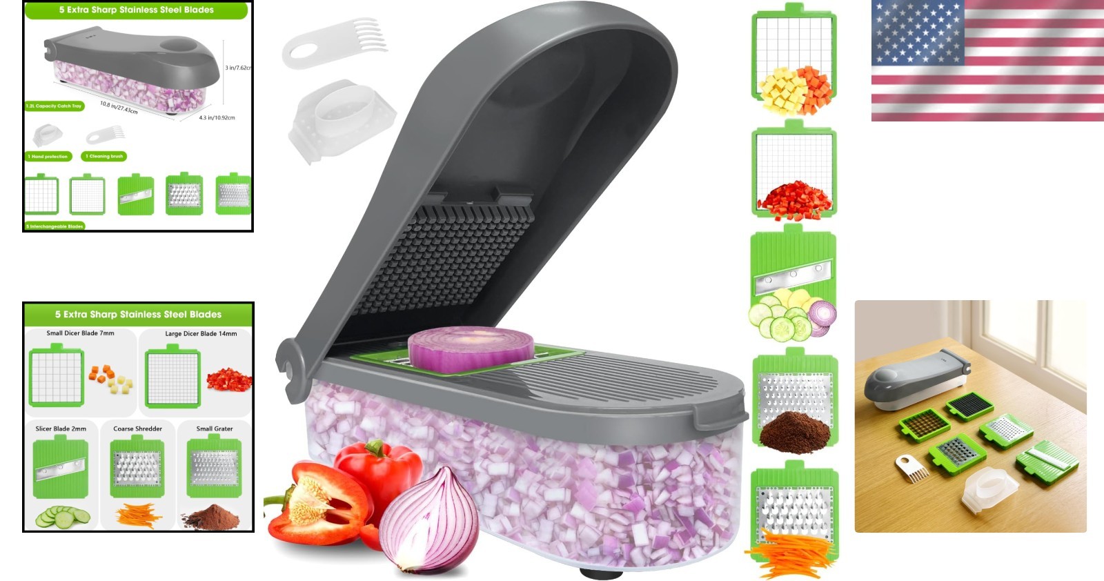 Large Manual Food Processor Vegetable Chopper 1003ML Salad Fruit Nuts