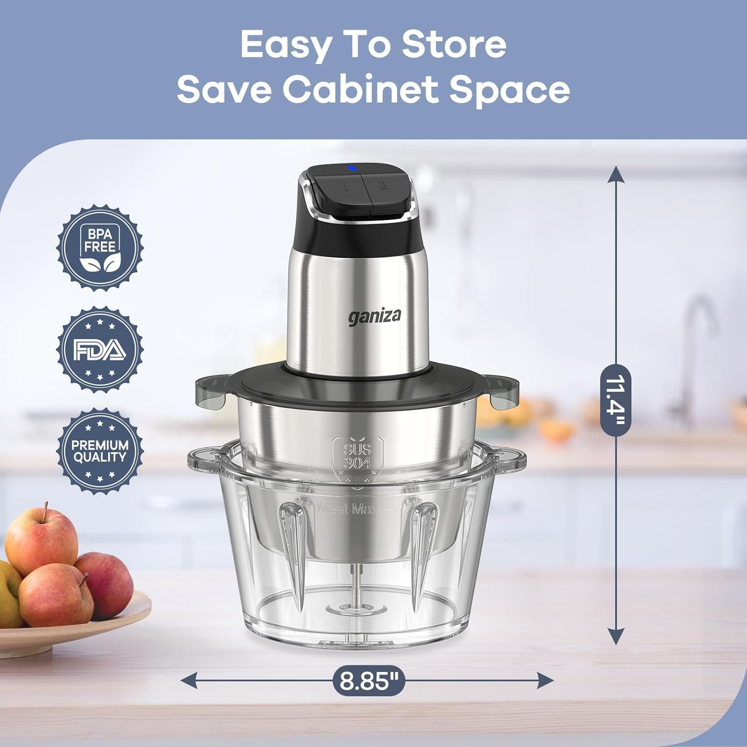 Food Processor, 2-Speed Food Chopper Meat Grinder with 8 Cup Stainless Steel & 8