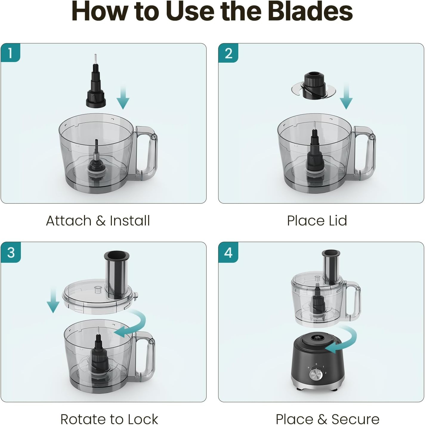 Food Processor 10.5 Cups, 600W Powerful Food Processors with 5 Blades, Dishwashe