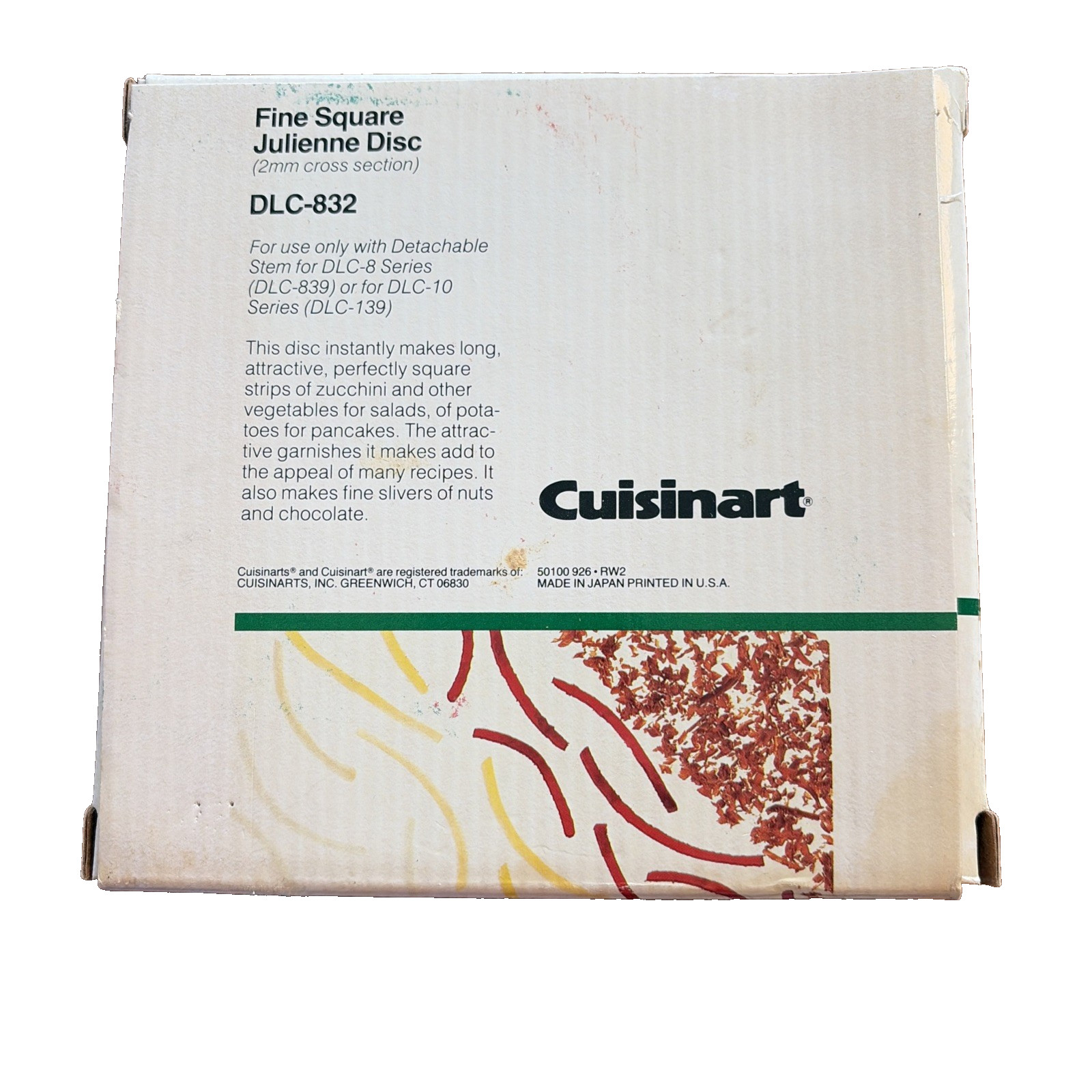 New Cuisinart DLC 832 Fine Square Julienne Disc 2×2 DLC=8/10 Series