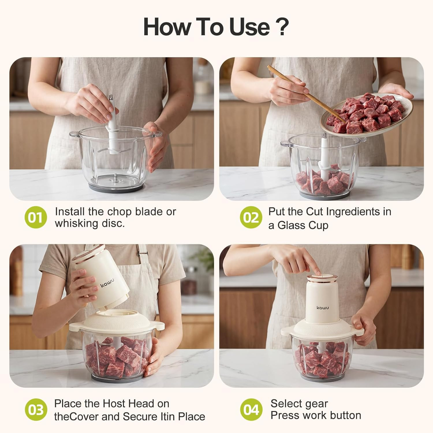Electric Food Processors, 300W Food Chopper with 2 Bowls (8 Cup+1 Cup), 2 Speeds