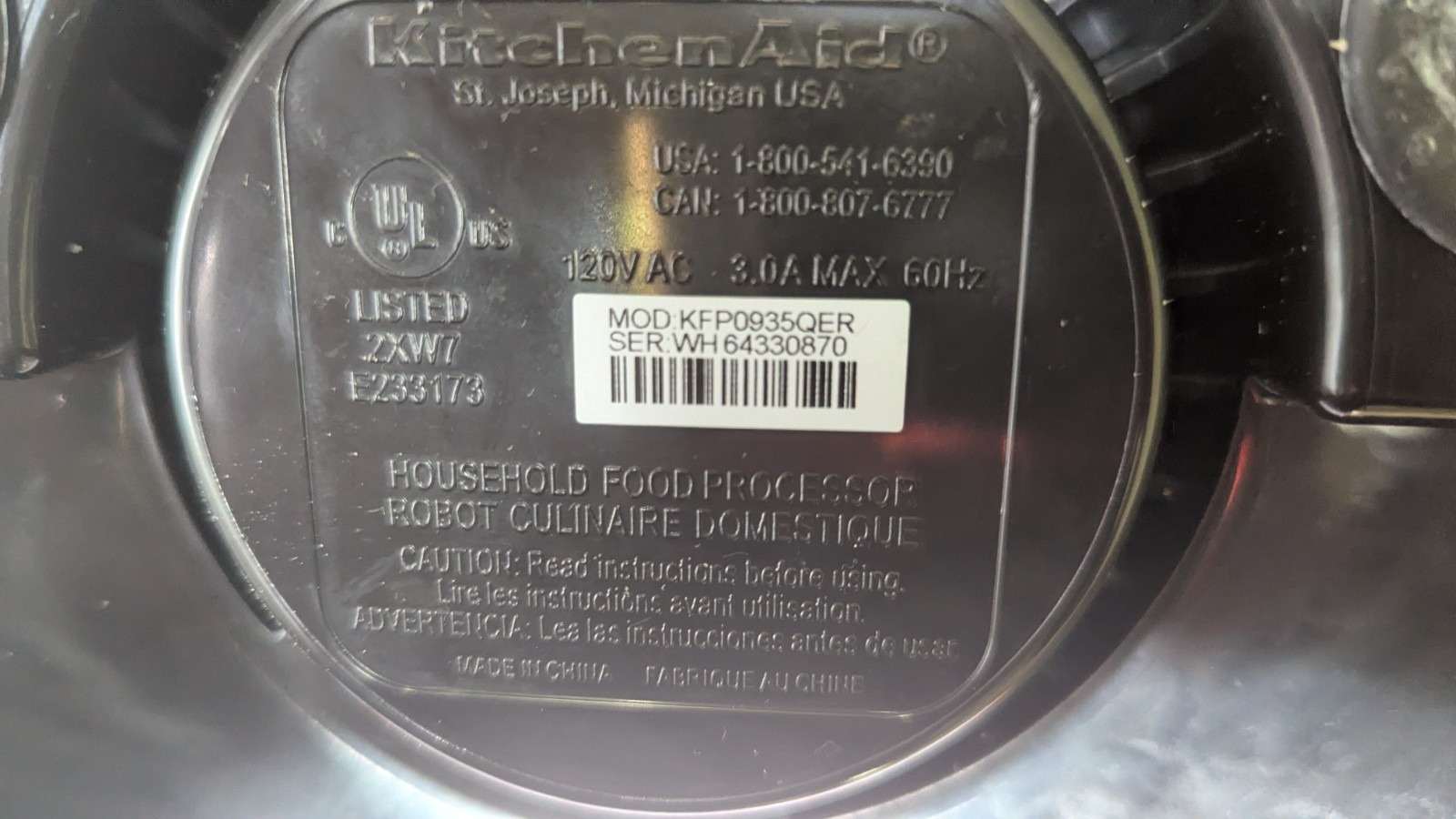 Red KITCHENAID Food Processor Base 3 Speed Model KFP0935QR