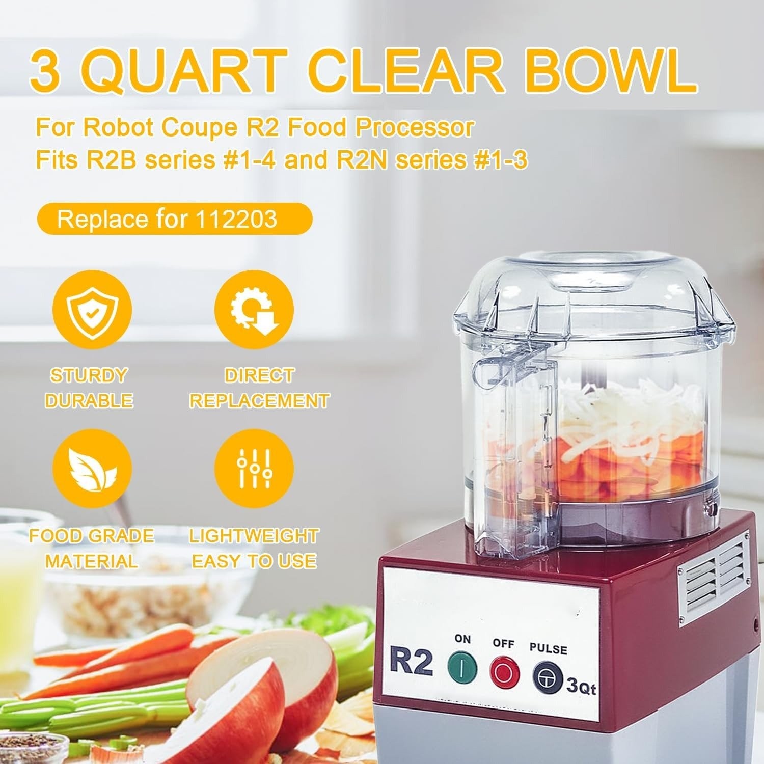 112203 Food Processor 3 Quart Clear Bowl compatible with Robot Coupe R2