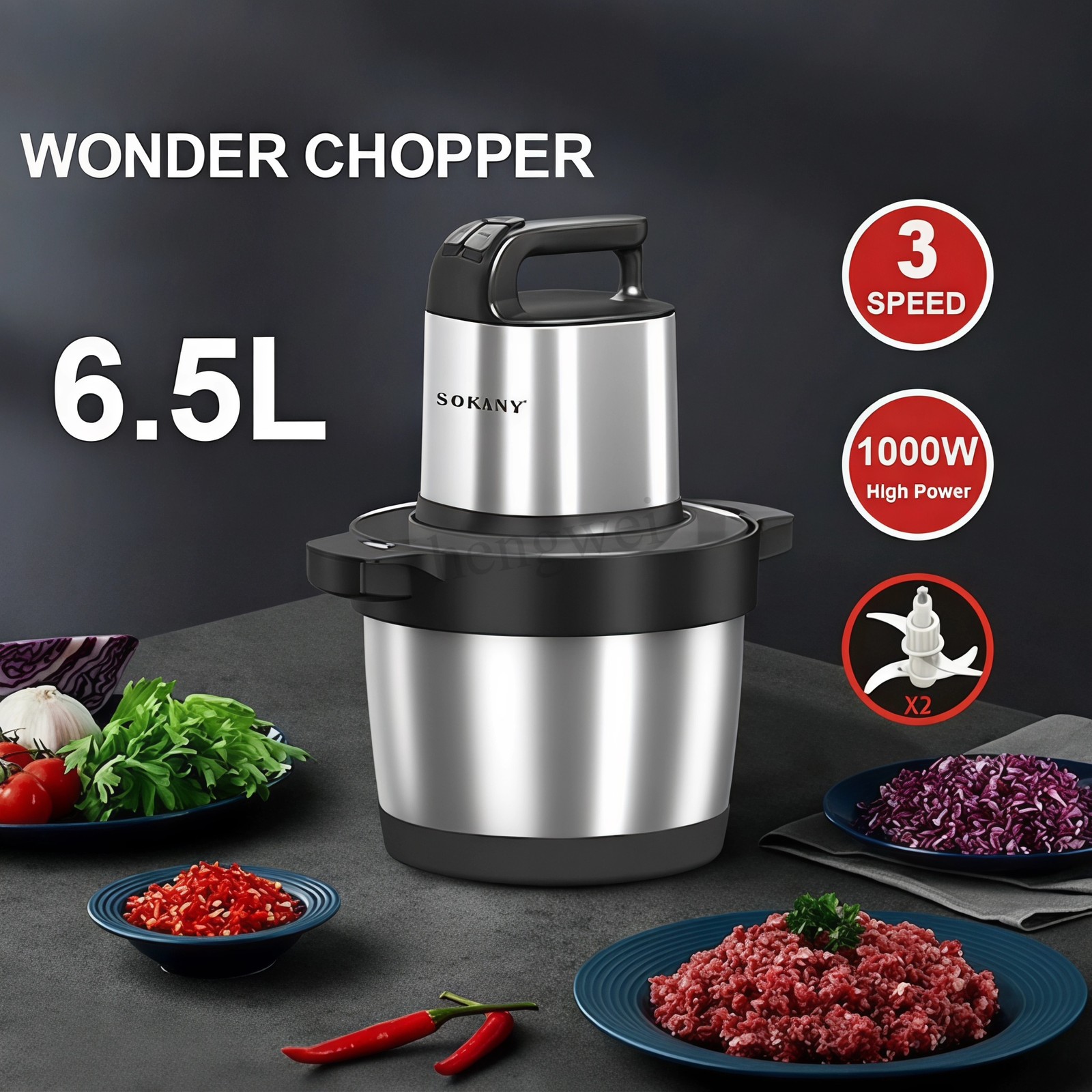 6.5L Electric Food Processor 110V Meat Chopper Grinder Vegetable Fruit Blender