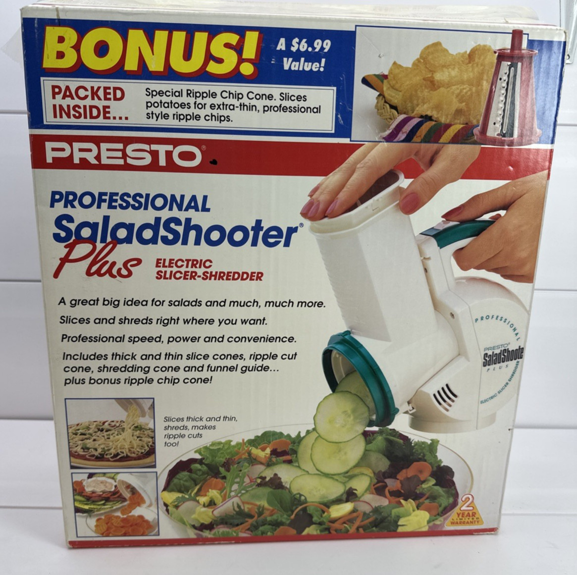 PRESTO Professional Salad Shooter PLUS Electric Slicer Shredder NEW IN BOX 02972