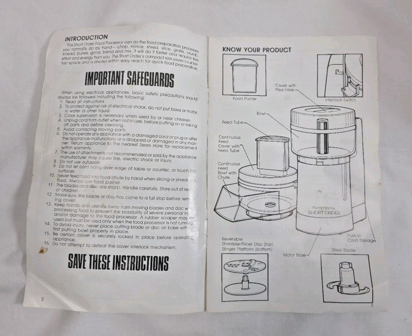 OEM Kenmore Food Processor Product Manual Only – Sears Kenmore Model #69675
