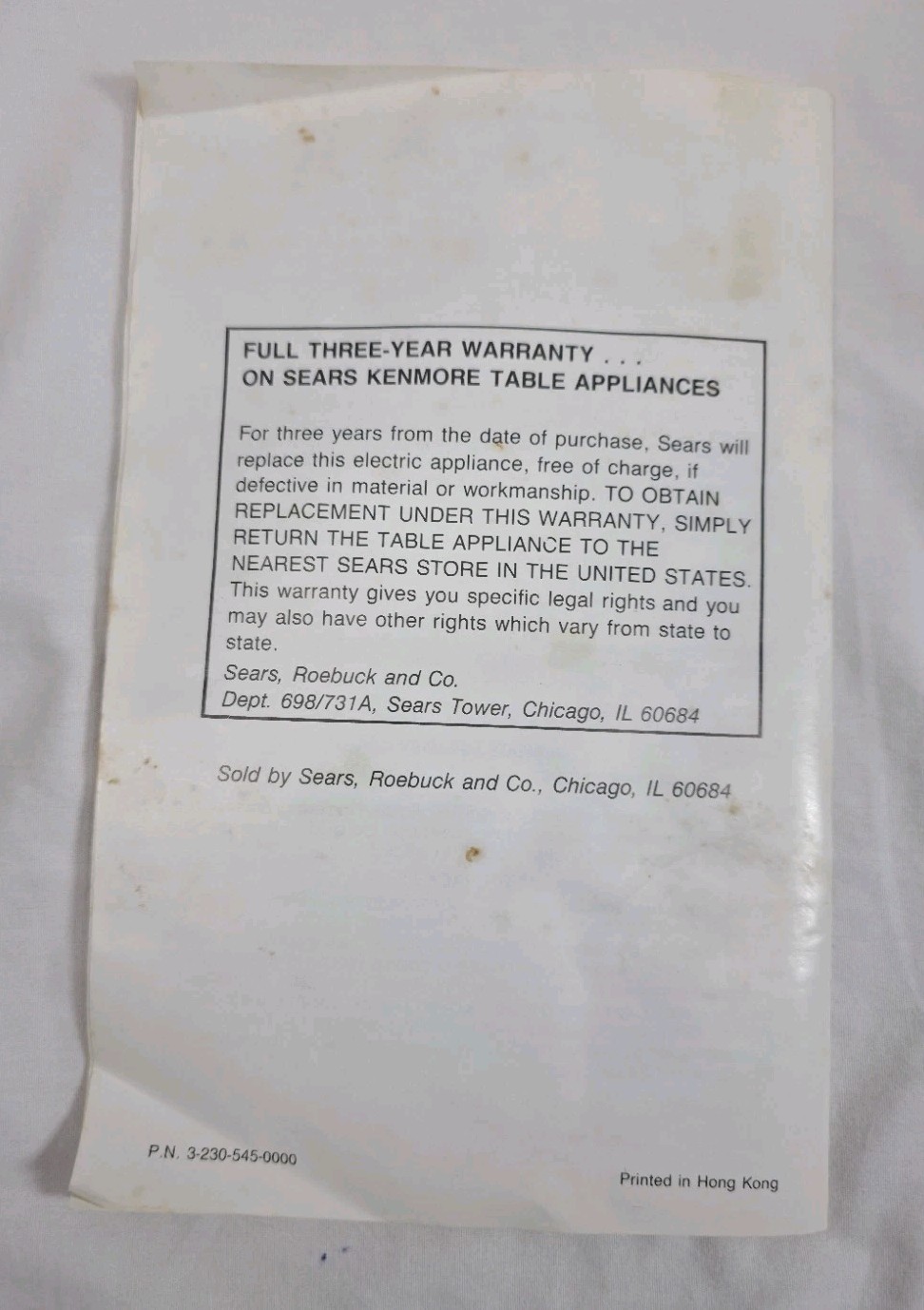 OEM Kenmore Food Processor Product Manual Only – Sears Kenmore Model #69675