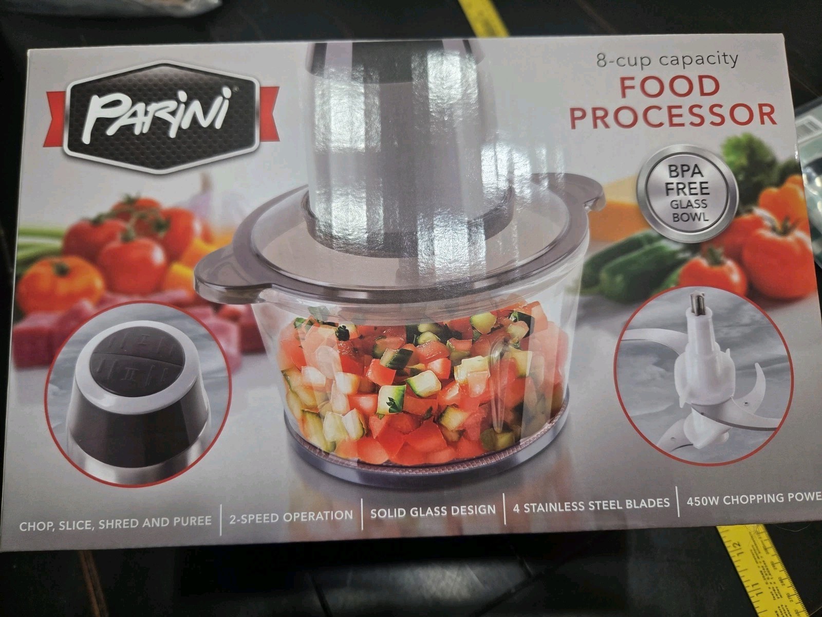 New Parini Food Processor 8 Cup/2 Speed Bi Level Stainless Steel Blades