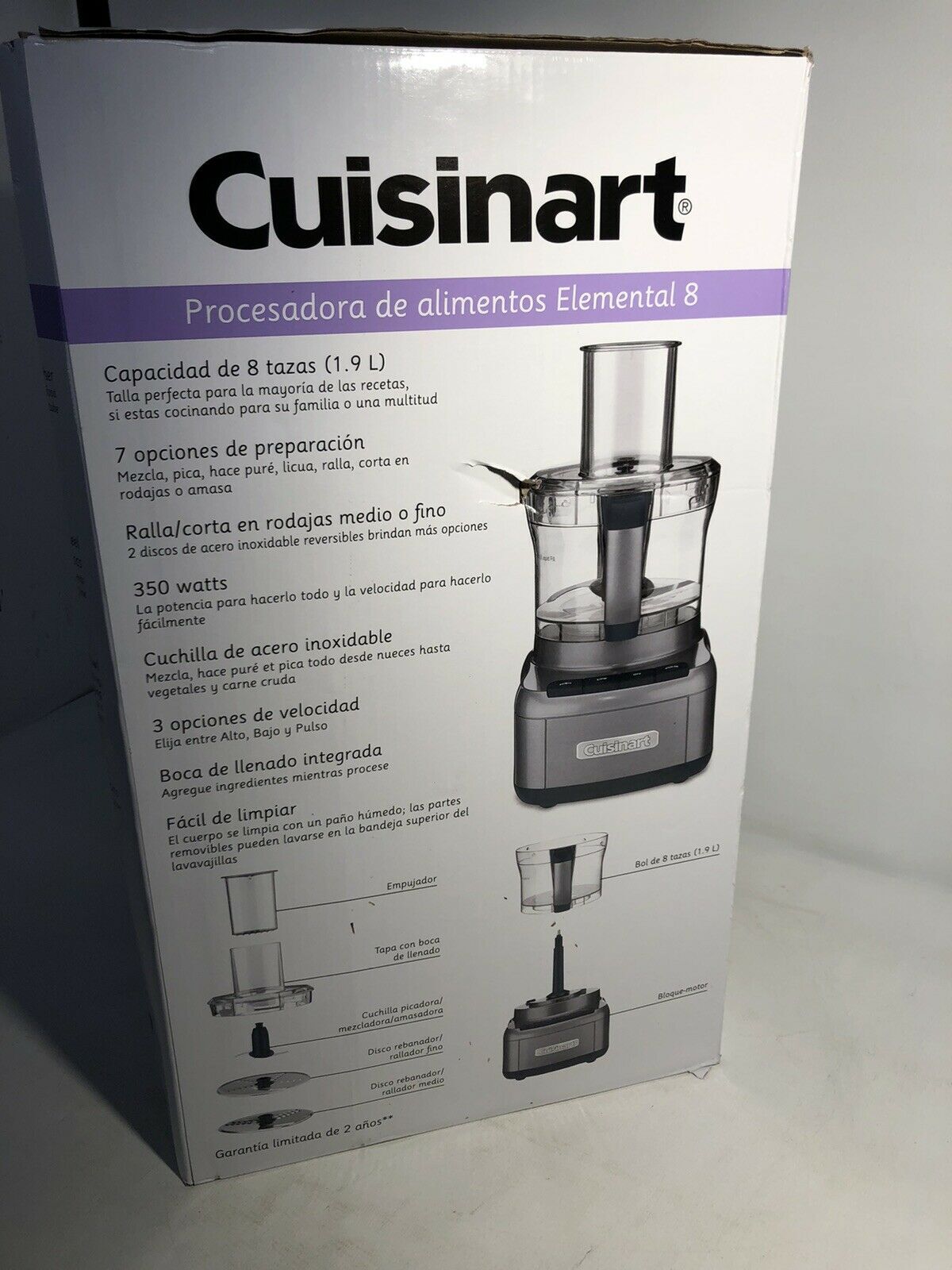 Cuisinart Elemental 8 Cup Food Processor FP-8GMP1 Feed Tube Gunmetal 350 Watts N