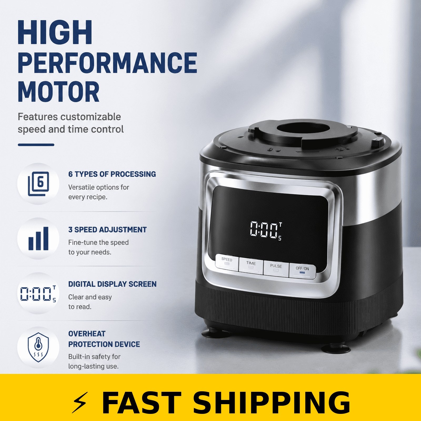 Hicloud 12-Cup Food Processor with 3-Speed Settings